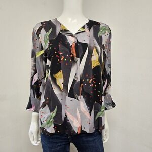 Bitte Kai Rand Top Shirt Artsy Flip Cuff Abstract Button Down Size M Art to Wear
